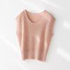 Camiseta de Punto de Manga Corta con Cuello Redondo, Mezcla de Lino Lyocell Tencel, Estilo Nuevo de Verano, Top Cómodo y Versátil para Mujer