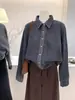 Cárdigan de punto de retazos de mezclilla suelto de dos piezas falsas para mujer, nuevo estilo primavera y otoño 2026, talla grande, elegante y versátil, suéter elegante