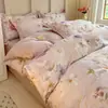 Juego de ropa de cama de cuatro piezas de algodón puro de alta calidad, alto número de hilos, engrosado, cepillado, 100% algodón, sábana, funda de edredón, funda de almohada, ropa de cama para todas las estaciones