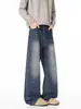 Calça Jeans Wide Leg Tinta Lavada Masculina Novo Estilo Streetwear Americano Cleanfit Solta Emagrecimento Calça de Perna Reta Roupa Masculina
