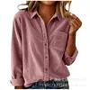 Jaqueta Camisa Grossa Casual Solta de Veludo Cotelê Feminina de Manga Longa com Gola Listrada Nova Outono/Inverno Europeia e Americana Transfronteiriça