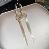 Pendiente de Flor con Incrustaciones de Diamante en Aguja de Plata Chapado en Oro Real de 18k Pendiente de Hilo Pendientes de Lujo Ligero de Alta Gama Pendiente de Exquisito Temperamento Accesorios para Mujer