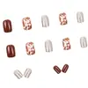 Estilo Europeo y Americano Transfronterizo Más Vendido Retro Marrón Flor de Café Manicura Parche de Uñas Postizas Simple Brillante Uñas Portátiles 24 Piezas
