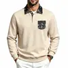2026 Moletom com Capuz Polo de Manga Longa Masculino Estampado Gola Lapela Bolso Cor Sólida Casual Pulôver Top
