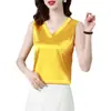 Camisola de seda satinada para mujer, ropa interior de verano, ropa exterior, diseño sin mangas, camisa básica, top que combina con todo.
