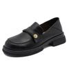Zapatos de Cuero Genuino para Mujer, Temporada de Primavera, Estilo Británico, Punta Redonda, Diseño de Moneda Pequeña, Mocasines Slip-On de Suela Gruesa para Mujer