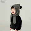 Conjunto de Gorro y Bufanda Todo en Uno para Niños Otoño e Invierno Cálido y a Prueba de Viento Rayado Tejido de Lana Gorro con Protección para Orejas de Bebé para Niños y Niñas