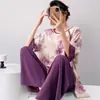 Pijama Tradicional con Botones Estilo Chino Nuevo Mianchou Shijia para Mujer Modelo Nuevo 2026 Conjunto de Manga Media de Algodón Artificial Adecuado para Usar Afuera en Verano