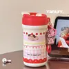 Taza Isotérmica de Dibujos Animados Linda de Alto Valor con Correa, Taza Portátil para Exteriores con Pajilla para Dos Bebidas, Taza con Separación de Té y Agua para Beber Directamente