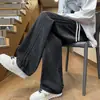 Calça Jeans com Três Listras para Homem, Novo Estilo Primavera 2025, Calça Reta Solta, Casual Retrô High Street Americana Longa