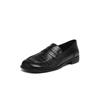 Mocasines de Piel de Vaca con Patrón de Cocodrilo Europeo 2025 Tacón Bajo Grueso Zapatos Pequeños de Cuero para Viajar Punta Redonda Piel Genuina Profundos Planos para Mujer