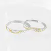 Lluvia de Meteoros Anillo de Pareja de Plata de Ley 925 Anillo de Pareja de Zirconia Estrella de Gama Alta Estilo Ins Cielo Estrellado Par de Anillos