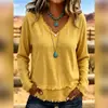 2026 Nueva Ropa de Otoño Transfronteriza Europea y Americana para Mujer Casual Holgada Color Sólido Cuello en V Manga Larga con Flecos Camisa