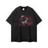 Camiseta Vintage Estampada Oversized Desgastada de Manga Curta para Rua Moda Hip Hop Marca Masculina e Feminina Camiseta de Meia Manga Lavagem Pesada