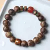 Nuevo Estilo Chino Pulsera de Doble Círculo de Madera Chenxiang Ágata Natural Jade Hetian Jade Azul Agua Pulsera Roja del Sur para Hombres y Mujeres Lujo Ligero