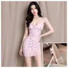 Hermoso y Atractivo Vestido Mini Bodycon de Encaje Rosa Cereza de Alta Gama, Apasionado y Sexy, con Tirantes Finos