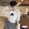 Top de punto lindo estilo coreano con mangas de campana y estampado de estrellas, una pieza nueva y de moda para mujer