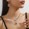 Juego de Collar y Aretes Transfronterizo Europeo y Americano para Novia Boda Simple Combinable Precioso Lujo Ligero Cadena Grabada Juego de Pedrería