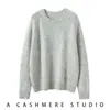 Suéter de Cashmere Puro Colorido Espesso com Gola Redonda para Mulheres, Suéter de Cashmere Tricotado Solto, Camada Base Quente para Outono e Inverno