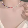 Collar Colorido de Cristal Cadena para Clavícula Vino Multicolor Diseño de Nicho Fresco Elegante Moda Tendencia Ins Simple Fabricante