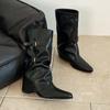 2025 Nueva Moda Versátil Bota de Tacón Medio con Punta y Hebilla de Cinturón Botas Vaqueras Estilo Oeste Botas de Media Caña Botas Martin Tendencia