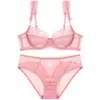 Ropa Interior de Encaje para Mujer Pecho Pequeño Push-up Hace que los Senos se Vean Más Grandes Sujetador Prevención de Salida Lateral Anti-caída Dulce Lazo Hueco Transpirable Conjunto de Sujetador