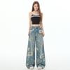 Estilo Americano Vintage Estampado Verano 2025 Nuevos Jeans de Pierna Ancha Holgados Adelgazantes para Mujer y Pantalones Largos Chenilla
