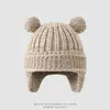 Gorro protector de orejas para niños con orejas de oso lindo estilo coreano, gorro cálido de rayas verticales para otoño e invierno, gorro protector de orejas tipo pullover unisex para bebé