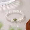 Pulseira de Ágata Branca Lua Branca Natural para Mulheres Novo Estilo Chinês Contas da Sorte de Jade Hetian Pulseira de Estudos Chineses Tendência Chinesa Presente Exquisito