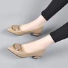 Salto Alto de Bico Fino para Mulheres 2025 Primavera e Verão Novo Estilo Fivela Quadrada Um Pé Scarpins Formais Profissionais Sapatilhas Salto Grosso Sapatos de Trabalho