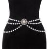Corrente de Cintura para Mulheres, Cinto de Girassol de Metal, Corrente Corporal, Acessório de Cintura Ajustável Europeu e Americano para Vestido, Corrente de Cintura de Pérola