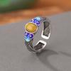 Anillo abierto de estilo nacional con diseño de ciervo, plata de ley S925, cera de abejas, estilo antiguo, cloisonné, Ruyi, tejido con cara de huevo.