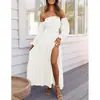 Vestido Longo Boho de Uma Manga Comprida, Cintura Elástica, Barra Larga com Fenda, para Férias na Praia, Personalizado, Transfronteiriço, Europa e América