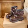 Botas de Cuero de Moda para Niños Otoño e Invierno Nuevo Estilo Zapatos de Algodón Cálidos con Felpa para Niñas Zapatos para Bebé Niña Botas Cortas Elegantes para Niña Pequeña