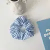 Goma para el pelo de lunares azules y cuadros florales de sal marina, accesorio para el pelo de tela dulce y versátil