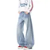 Jeans de mezclilla a rayas para hombre, diseño de otoño, estilo de calle alto americano, pantalones de pierna recta, marca de moda, corte holgado, pantalones de pierna ancha lavados, ropa para hombre