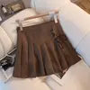Falda corta plisada de cintura alta para mujer Guangpai Otoño con shorts de seguridad, Falda de línea A de color liso para Otoño e Invierno