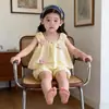 Conjunto de Pantalones con Peto Florales de Estilo Nuevo de Verano para Niñas, Elegante Chaleco con Peto Floral y Shorts para Bebés Niñas
