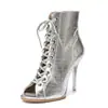 Salto de Cristal Transparente Sapatos de Salto Alto para Dança de Jazz Europeus e Americanos Sapatos Especiais para Dança Tira de Boca de Peixe Botas Curtas Sapatos de Dança para Exportação