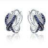 Europa e Estados Unidos venda quente alta qualidade azul safira diamante fivela de orelha temperamento coreano moda personalidade platina banhada zircônia brincos