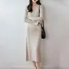 Vestido Largo de Punto 100% Lana para Mujer, Nuevo Estilo Otoño/Invierno 2026, Manga Larga, Por Encima de la Rodilla, Vestido Suéter Ajustado