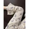 Pijama floral azul minimalista estilo coreano para mujer, nuevo modelo de verano, talla grande, con copas en el pecho, manga corta, pantalón largo, conjunto de dos piezas para casa