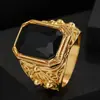 Huajie Transfronterizo Temu Más Vendido Estilo Retro Tallado Patrón Floral Retro Incrustado con Circonita Negra Anillo de Hombre a la Moda y Grandioso