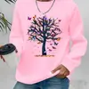 Tamaño Europeo Transfronterizo Suéter con Estampado de Árbol y Mariposas de Dibujos Animados de Colores para Mujer