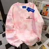 Sudadera Casual con Estilo Urbano, Estampado de Letras, Cuello Redondo, Manga Larga para Mujer, Otoño e Invierno, Tie-Dye Rosa, Tops Estilo Preppy