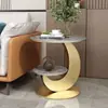 Sofá lateral de lujo ligero para sala de estar, mesa auxiliar, mesa redonda para balcón, doble capa, de alta gama, simple, creativo, mesa pequeña, mesita de noche para el hogar, mesa de centro