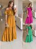 AliExpress cross-border europeu e americano comércio exterior novo verão gola de uma palavra manga curta longo feminino 7 cores vestido plissado feminino