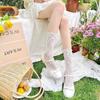 Amarillo Pálido Verano Estilo Chanel Encaje Ultradelgado Mary Jane Medias de Media Caña Jk Chica Jacquard Lazo Pliegues en la Pantorrilla