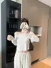 Camiseta básica morada sencilla de manga larga sin hombros para mujer, top base de verano holgado, versátil top corto ajustado sin hombros