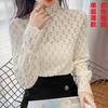 2023 Outono e Inverno Nova Manga Puff Western Style Shirt All-match Half-neck Thickened Lace Large Size Base Shirt
